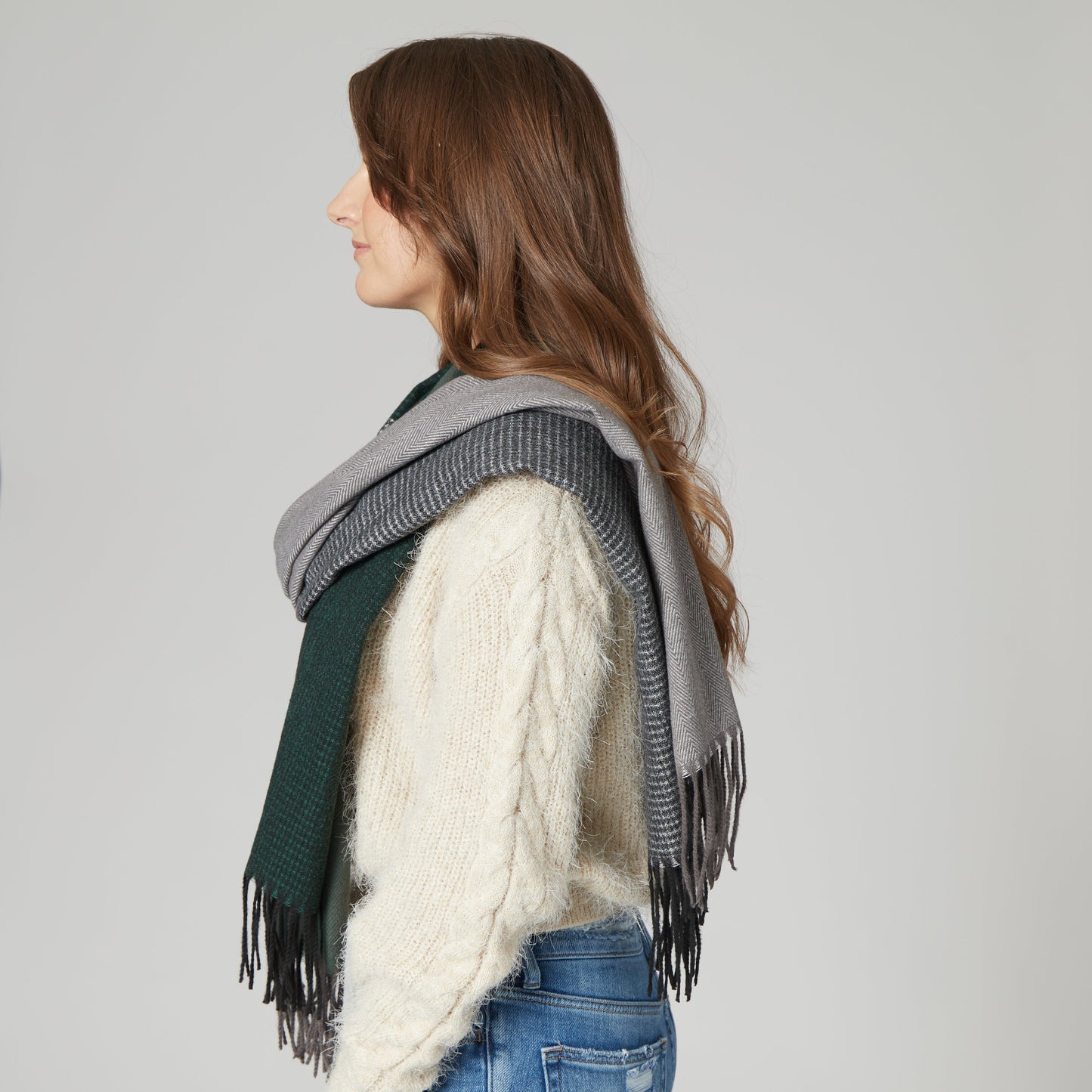 Georgia - Women's Woven Plaid Scarf With Braided Fringe