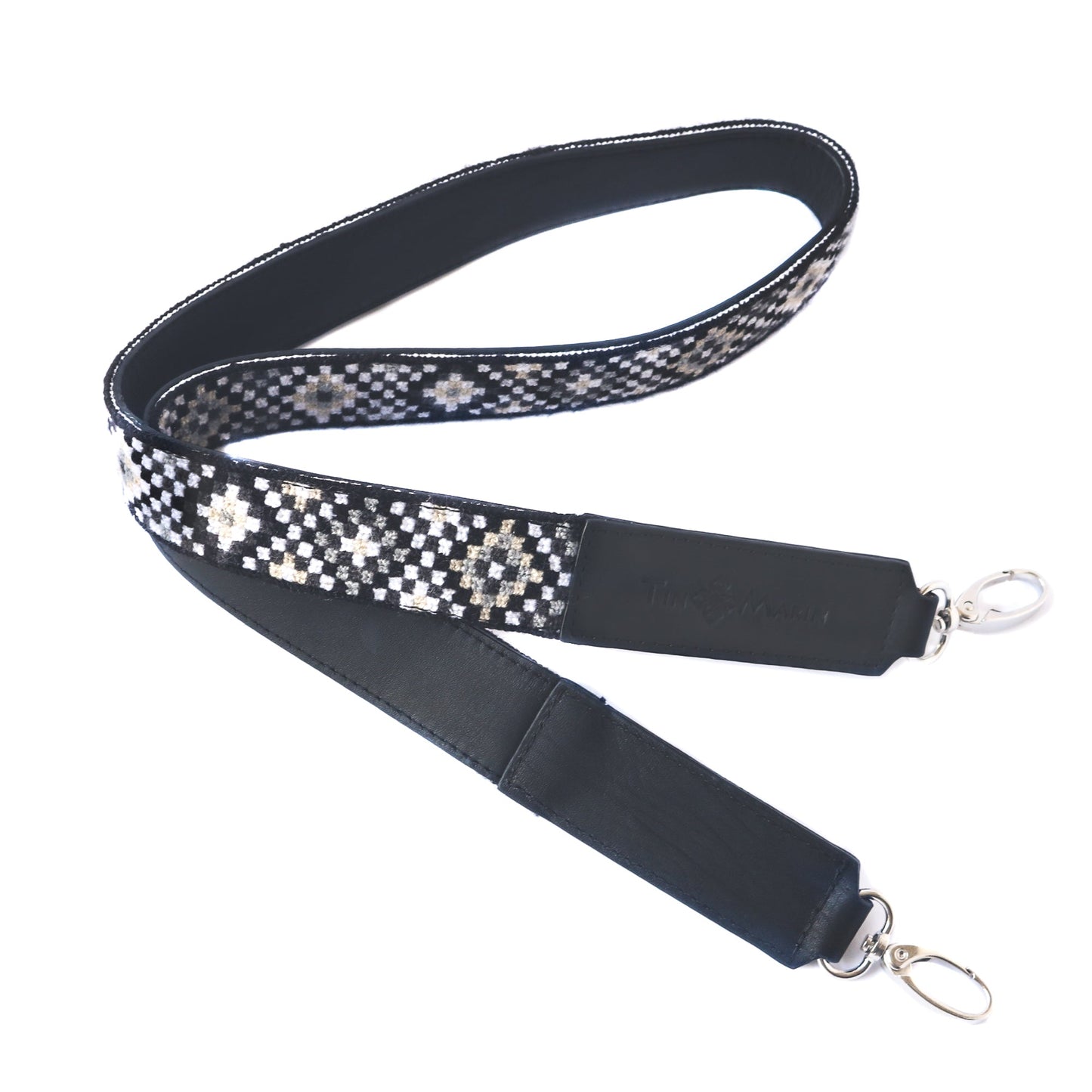 Mai Woven Bag Strap - Black & White with Leather