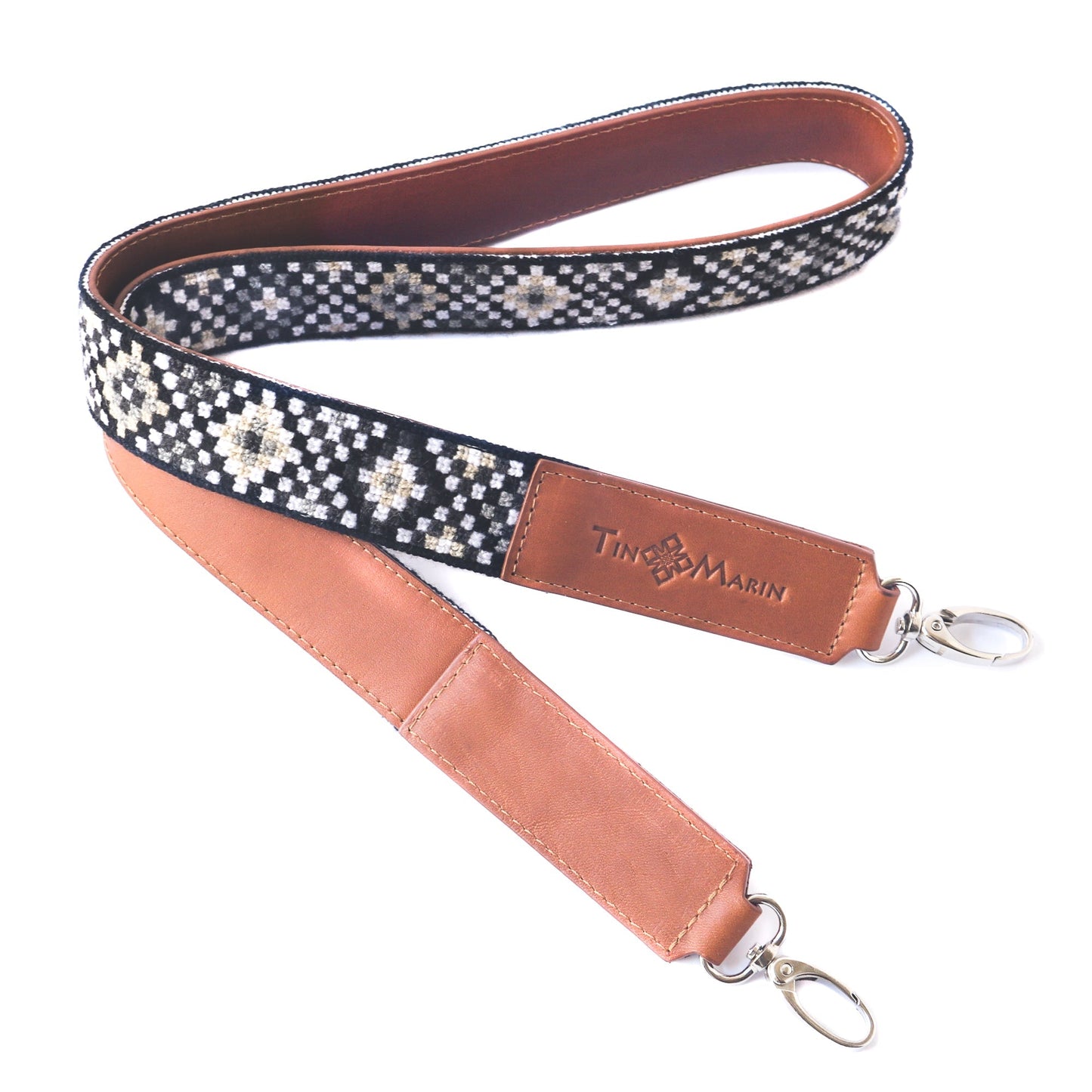 Mai Woven Bag Strap - Black & White with Leather