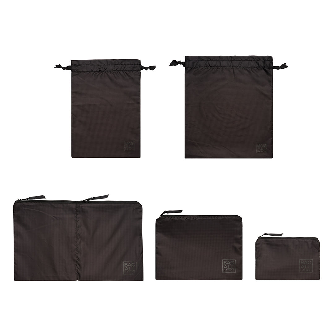 Packing Bags Set in Recycled Nylon, 5-pack, Black - Osadia Concept Store