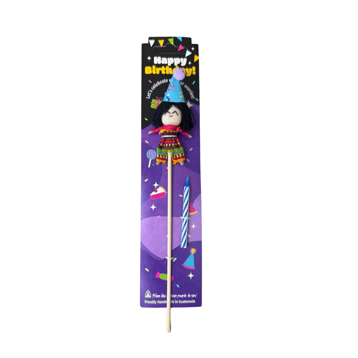 Birthday Cake Topper with Worry Doll & Candle