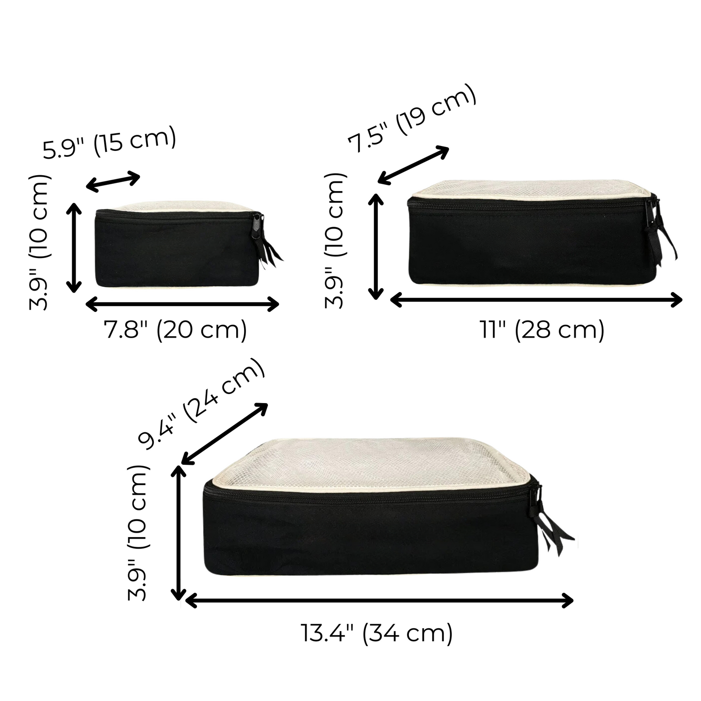 Personalized Packing Cubes, 3-pack Black