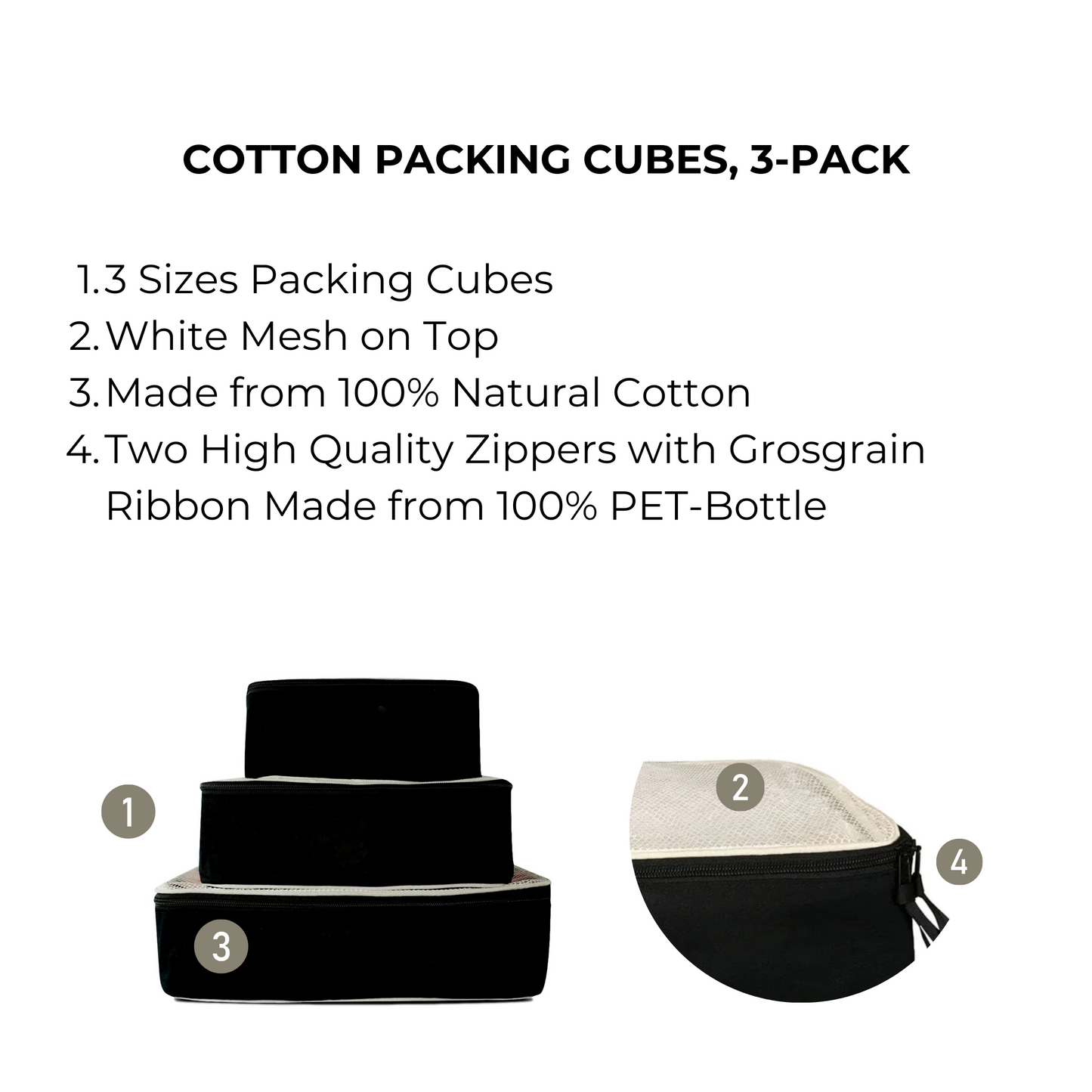 Personalized Packing Cubes, 3-pack Black