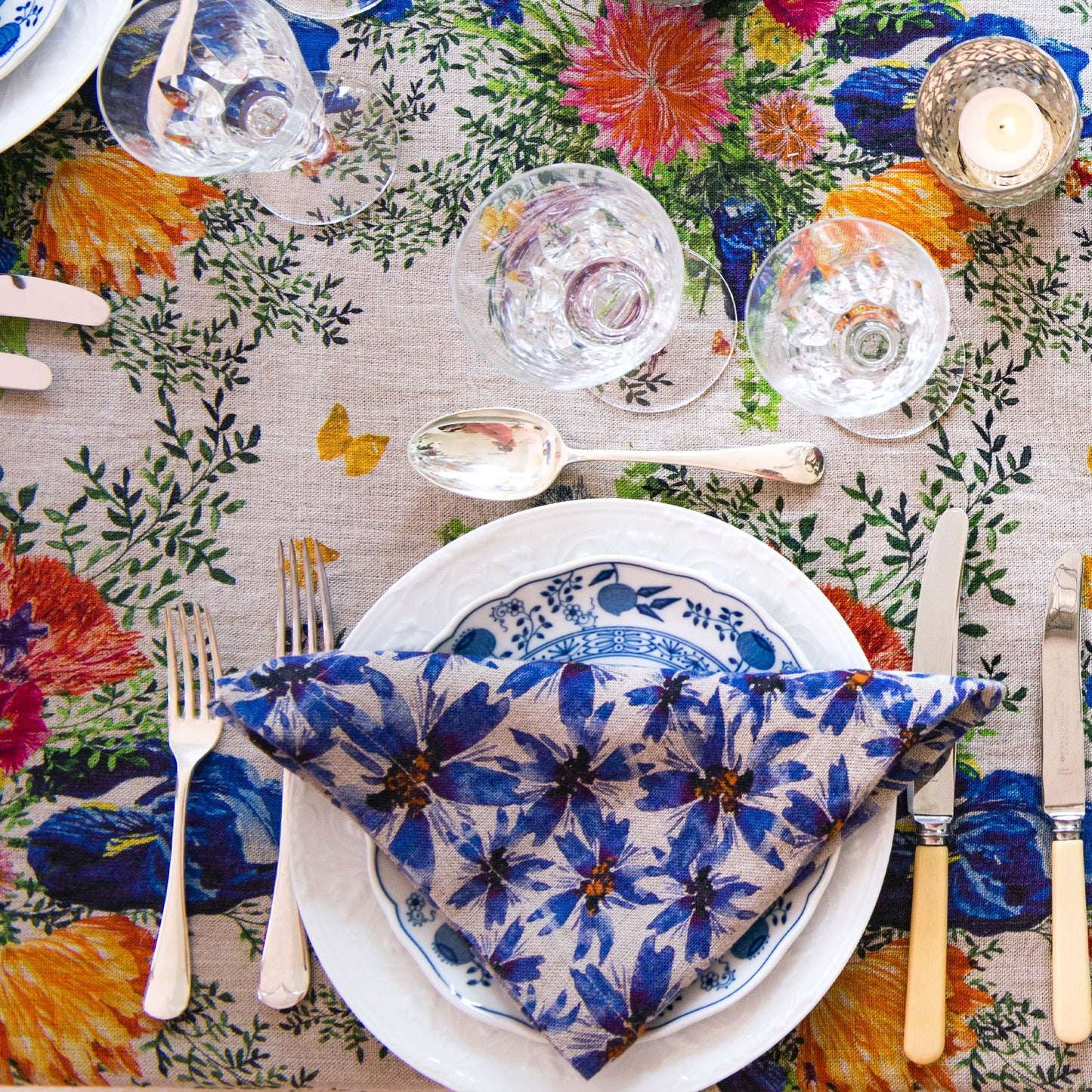 6 Organic Linen Napkins in Blue Harem - Osadia Concept Store