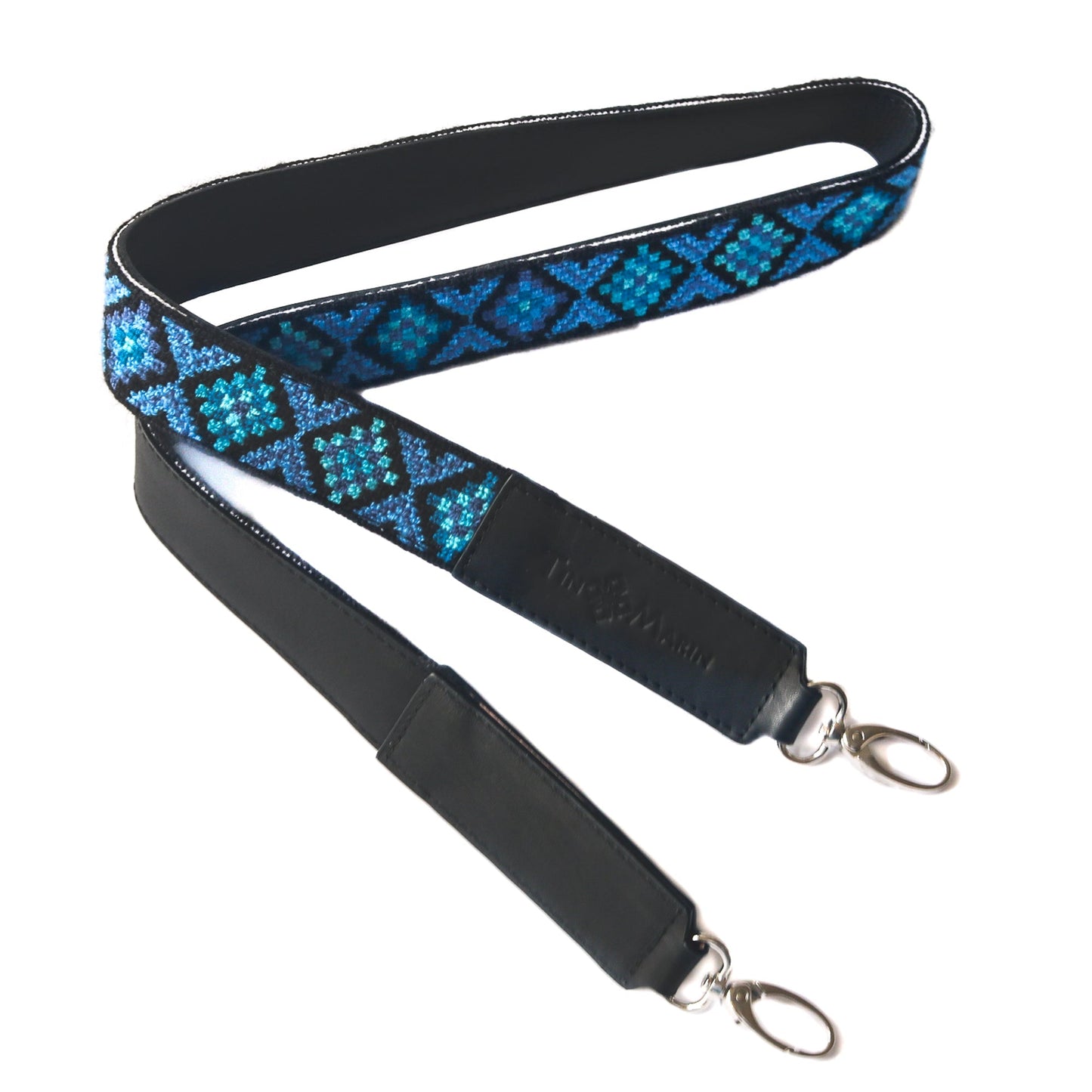 Mai Woven Bag Strap - Blue with Tan Leather