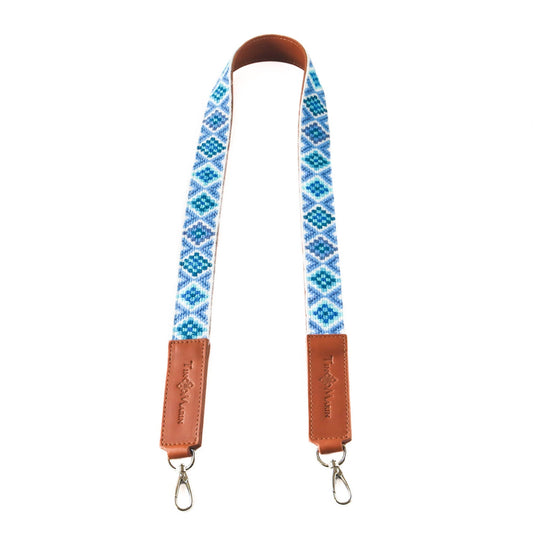 Mai Woven Bag Strap - Blue with Tan Leather