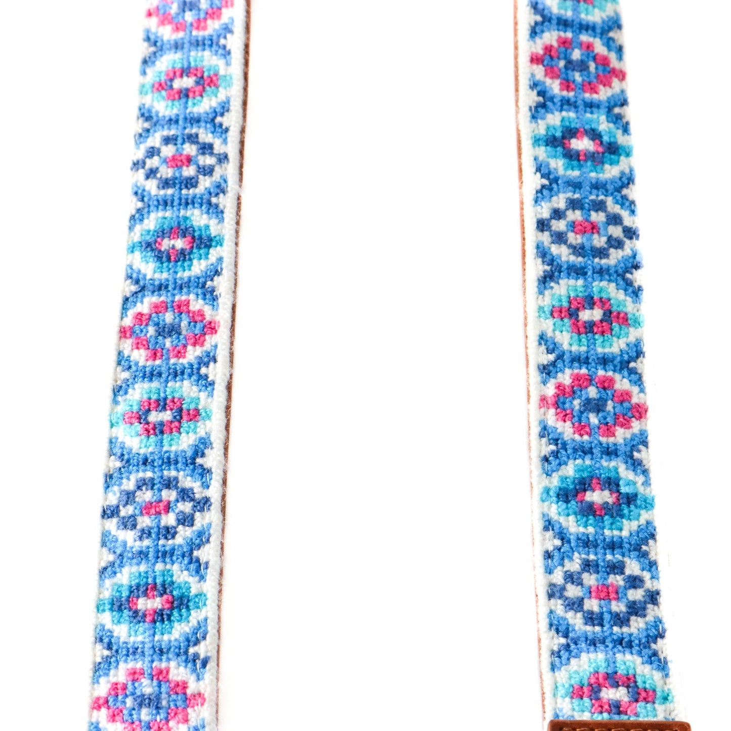 Mai Woven Bag Strap - Blue & Pink with Leather