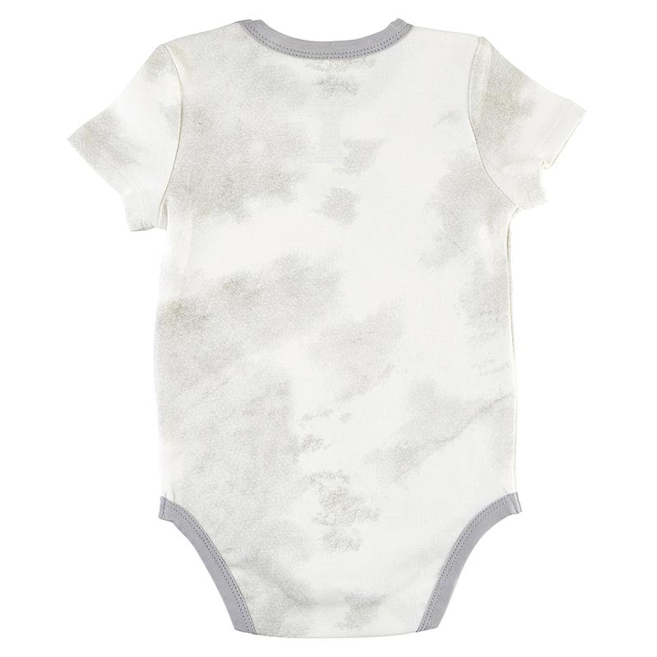 Bottle Of The House White Tie Dye Grey Cotton Snapshirt | Unisex Baby Short Sleeve One-piece Body Suit | Size 6-12 months