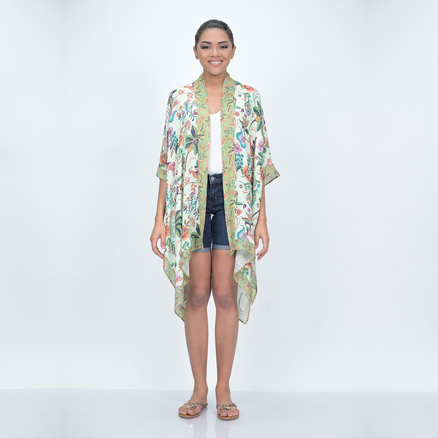 CHARMING FLORAL KIMONO - LIGHT GREEN