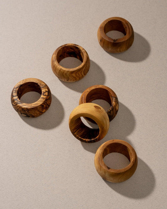 Natural Olive Wood Napkin Rings - Set of 6 - Osadia Concept Store