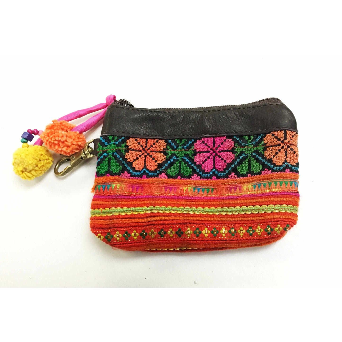 Leather Vintage Upcycled Hmong Textile Coin Purse - Thailand