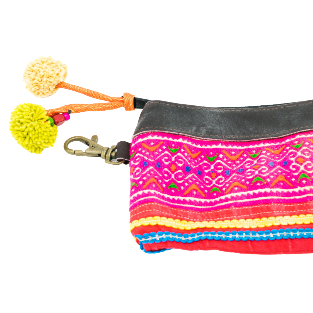 Leather Vintage Upcycled Hmong Textile Coin Purse - Thailand