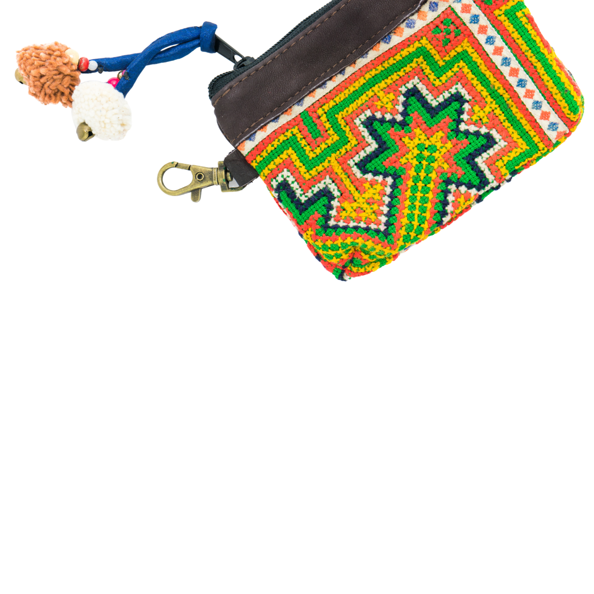 Leather Vintage Upcycled Hmong Textile Coin Purse - Thailand
