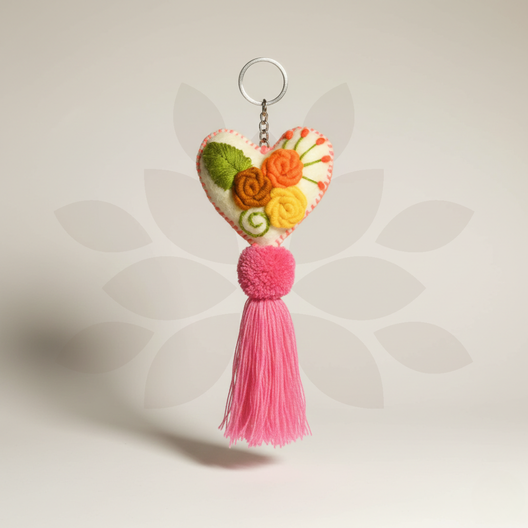 Rapture Embroidered Heart Love Handmade Key Chain | Zipper Pull - Mexico