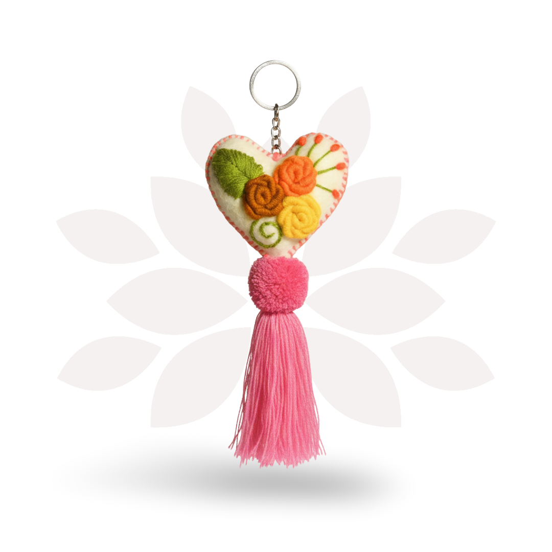 Rapture Embroidered Heart Love Handmade Key Chain | Zipper Pull - Mexico