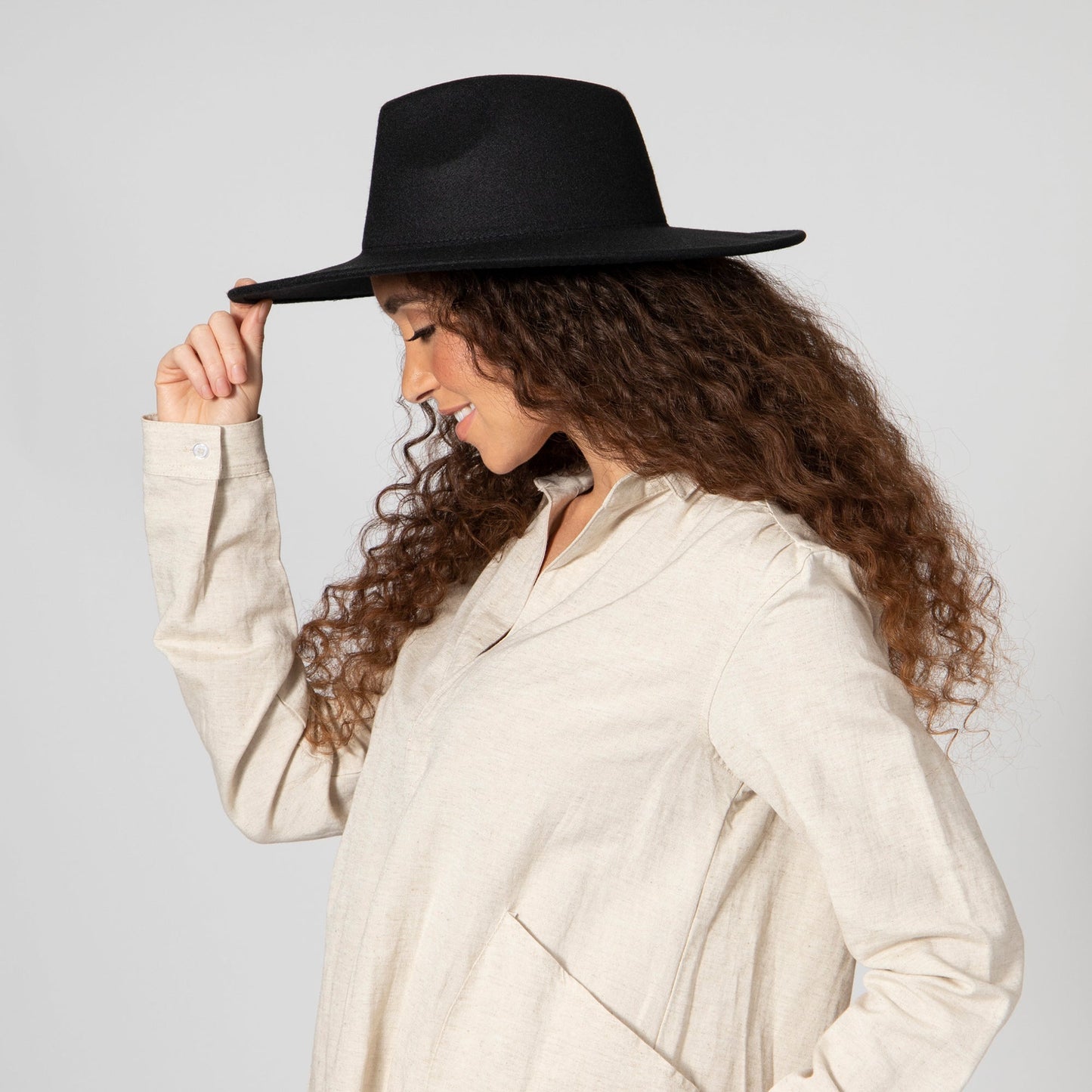 Women's Faux Felt Wide Brim Fedora