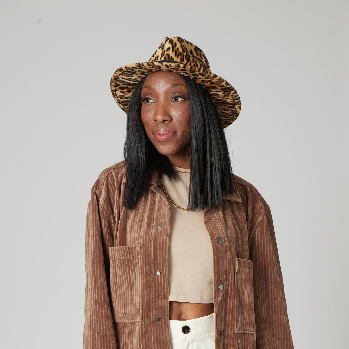 Faux Felt Leopard Print Fedora