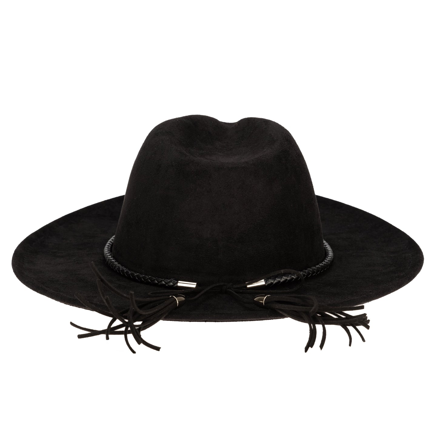 Faux Suede Fedora With Tassel Back Bow