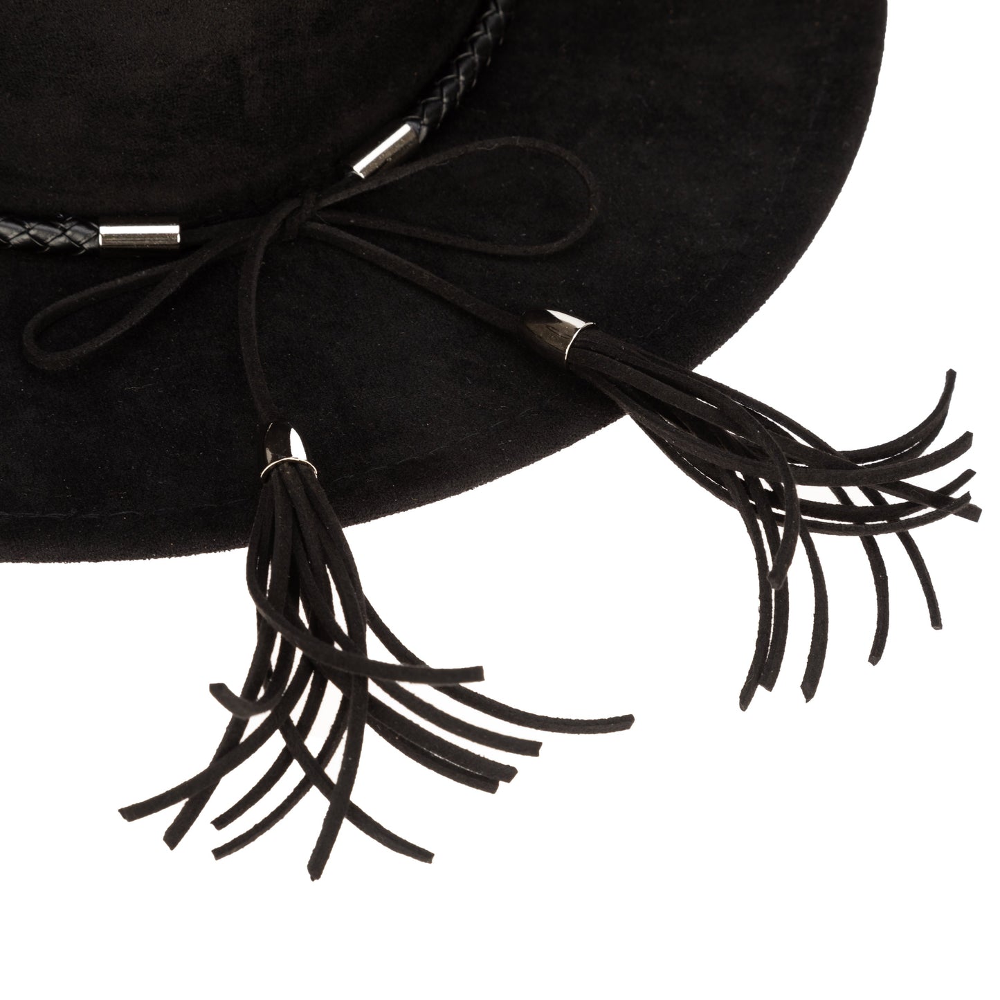 Faux Suede Fedora With Tassel Back Bow