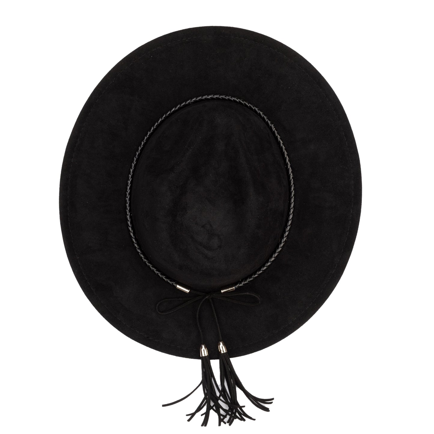 Faux Suede Fedora With Tassel Back Bow
