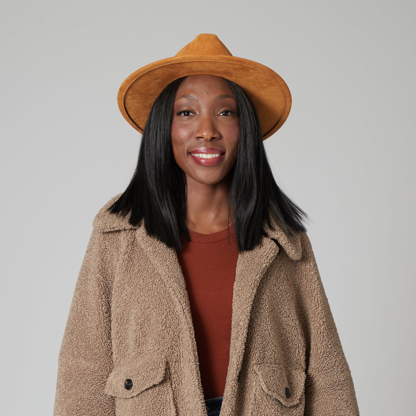 Faux Suede Fedora With Tassel Back Bow