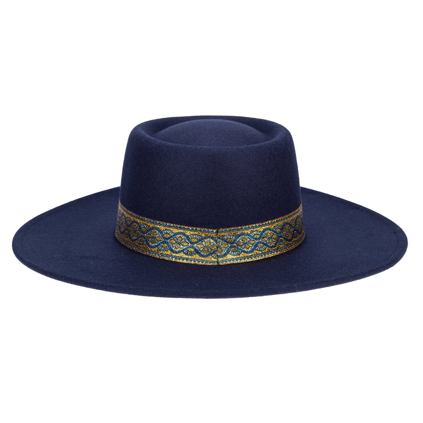 Faux Felt Boater W/ Lurex Jacquard Band