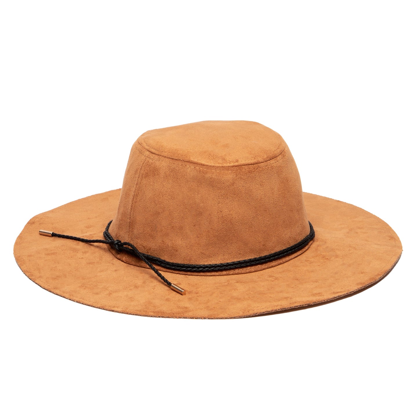 Faux suede floppy with braided faux leather band