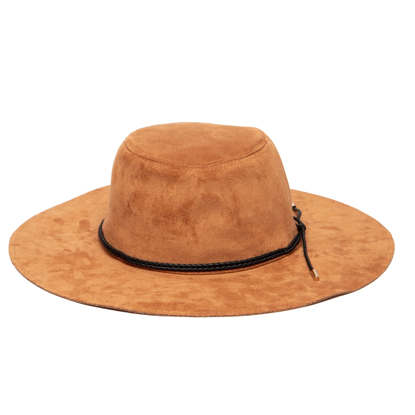 Faux suede floppy with braided faux leather band