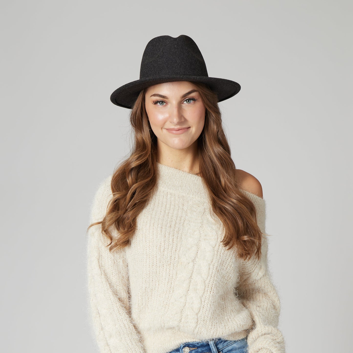 Women's Faux Felt Fedora with Leather Band