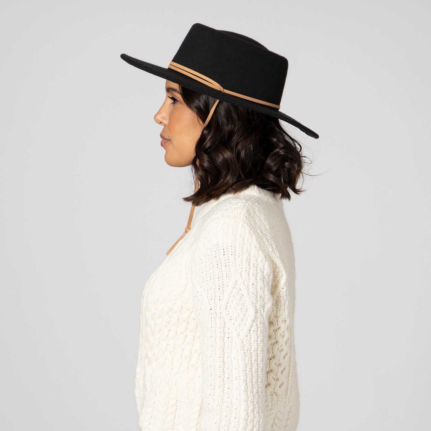 Women's Faux Felt Boater W/ Faux Leather Chin Cord