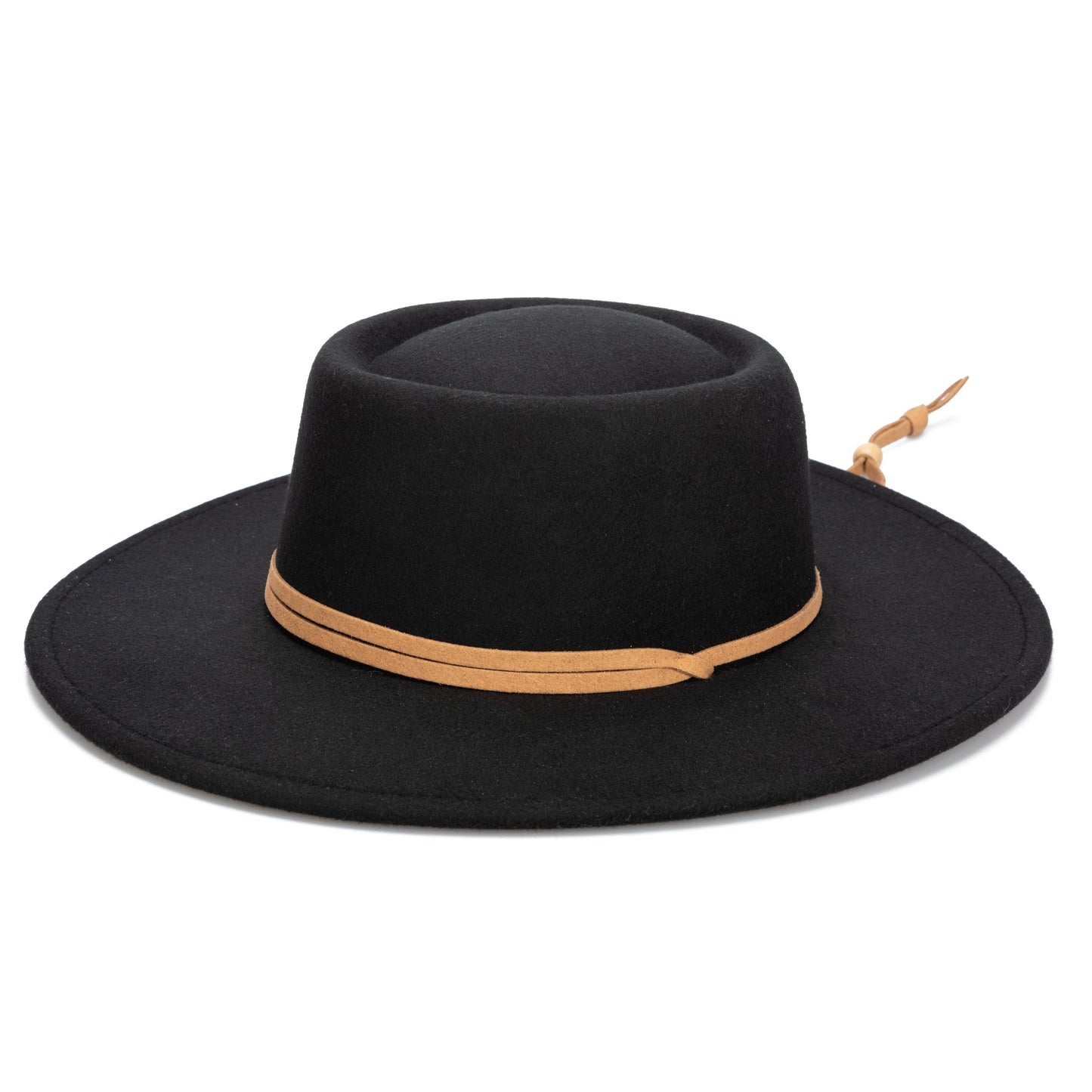 Women's Faux Felt Boater W/ Faux Leather Chin Cord