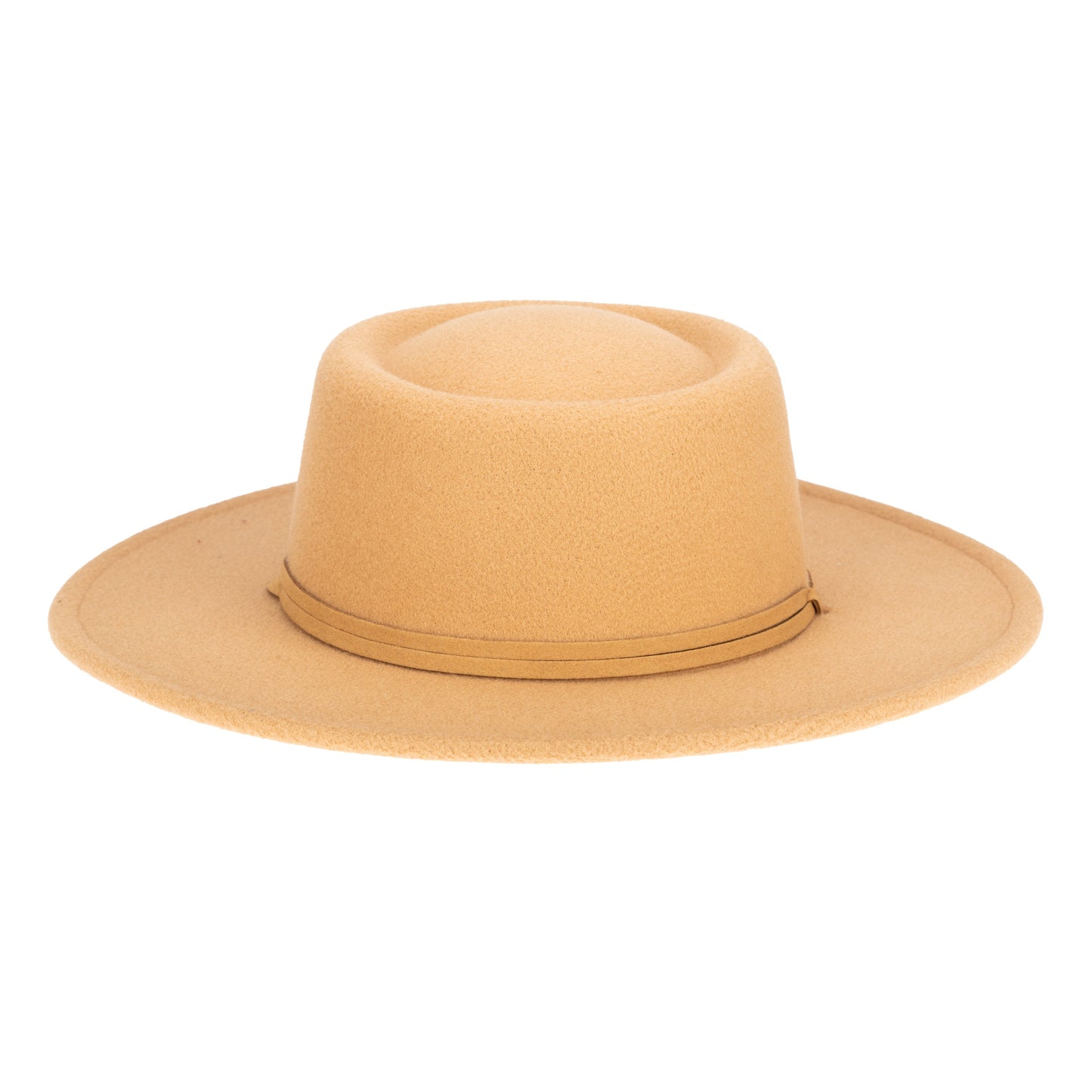 Women's Faux Felt Boater W/ Faux Leather Chin Cord