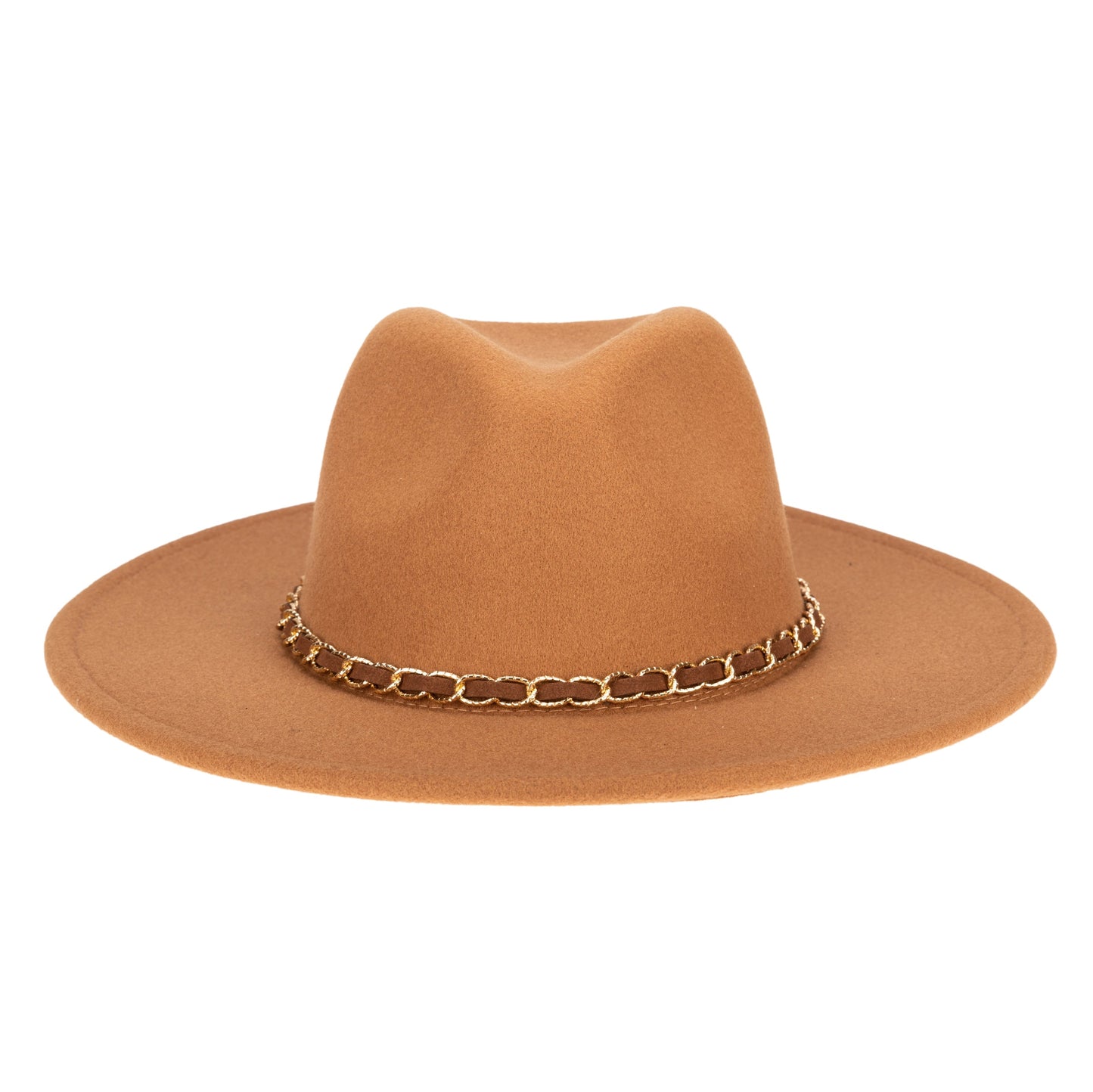 Women's Faux Felt Fedora W/ Gold Chain Trim