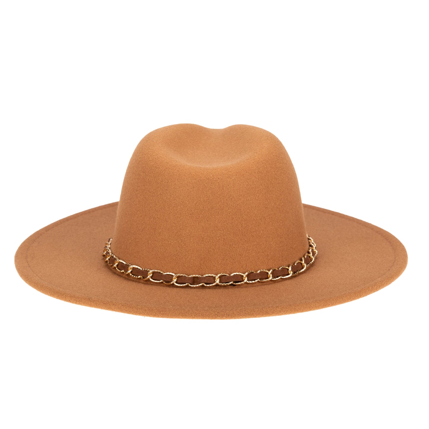 Women's Faux Felt Fedora W/ Gold Chain Trim