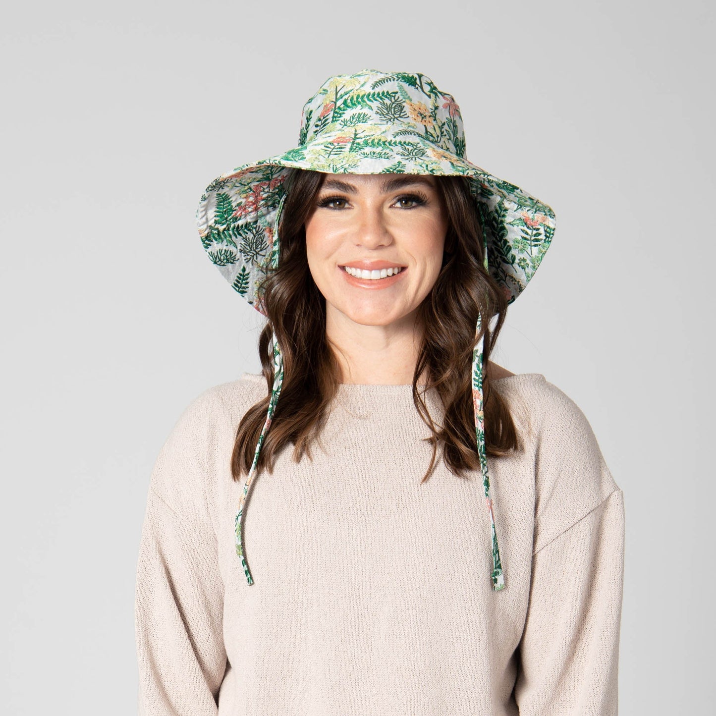 Colony Palms - Floral Printed Bucket Hat with Ties