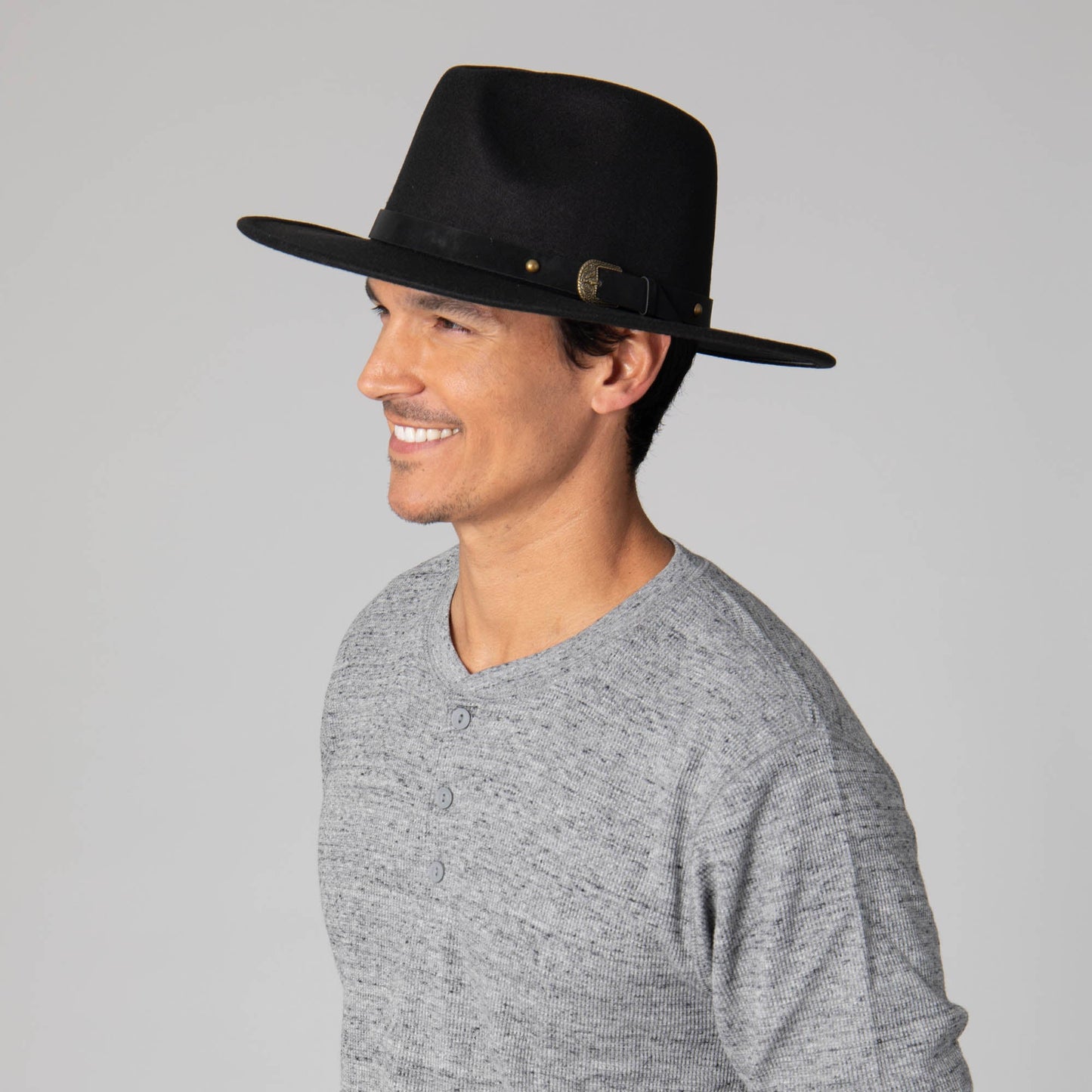 Faux Felt Fedora with Faux Leather Western Buckle Band