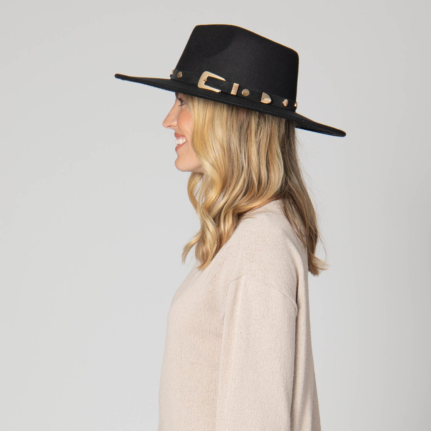Faux Felt Fedora with Western Buckle Band