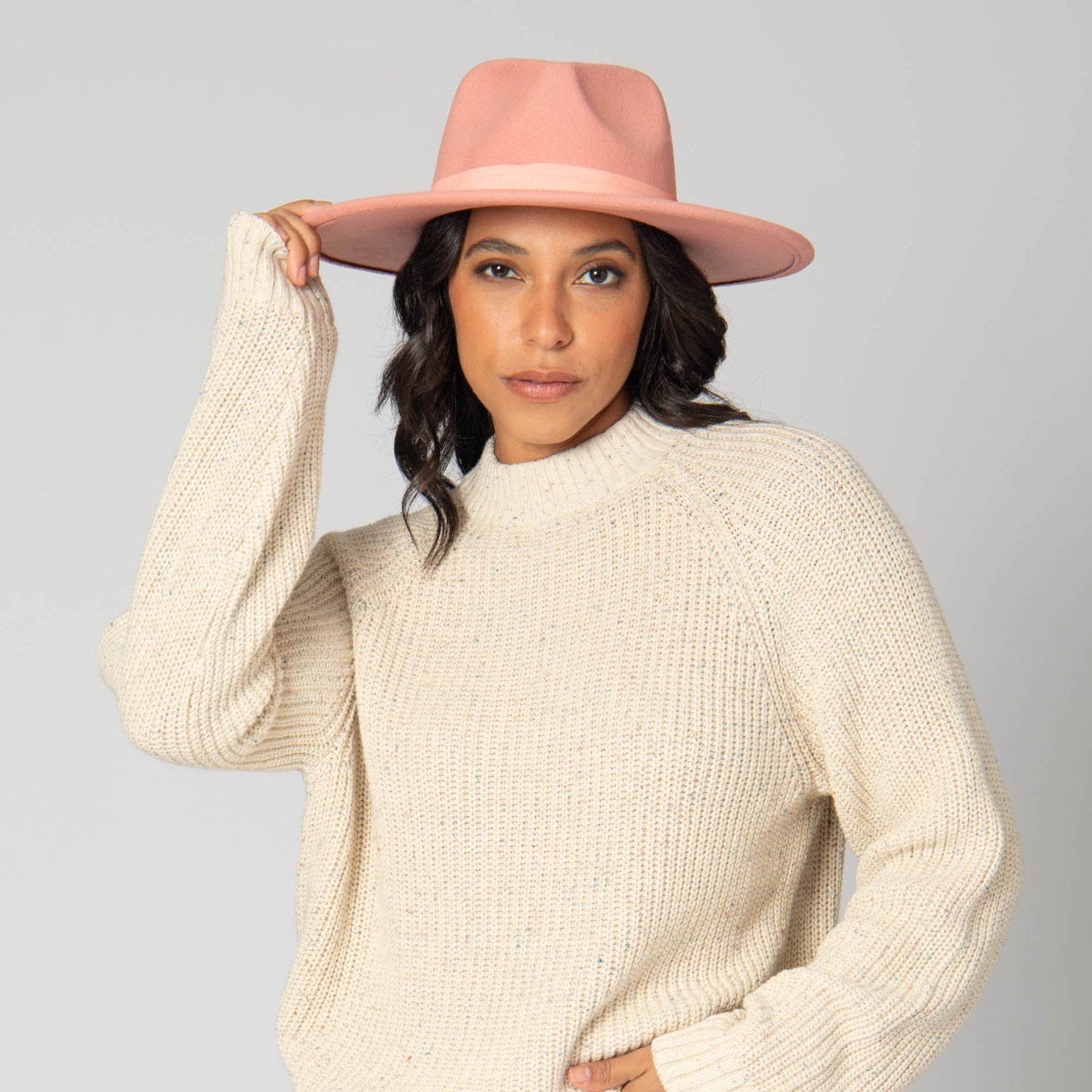 Mia - Faux Felt Fedora with Pinch Crown and Gold Trim Band
