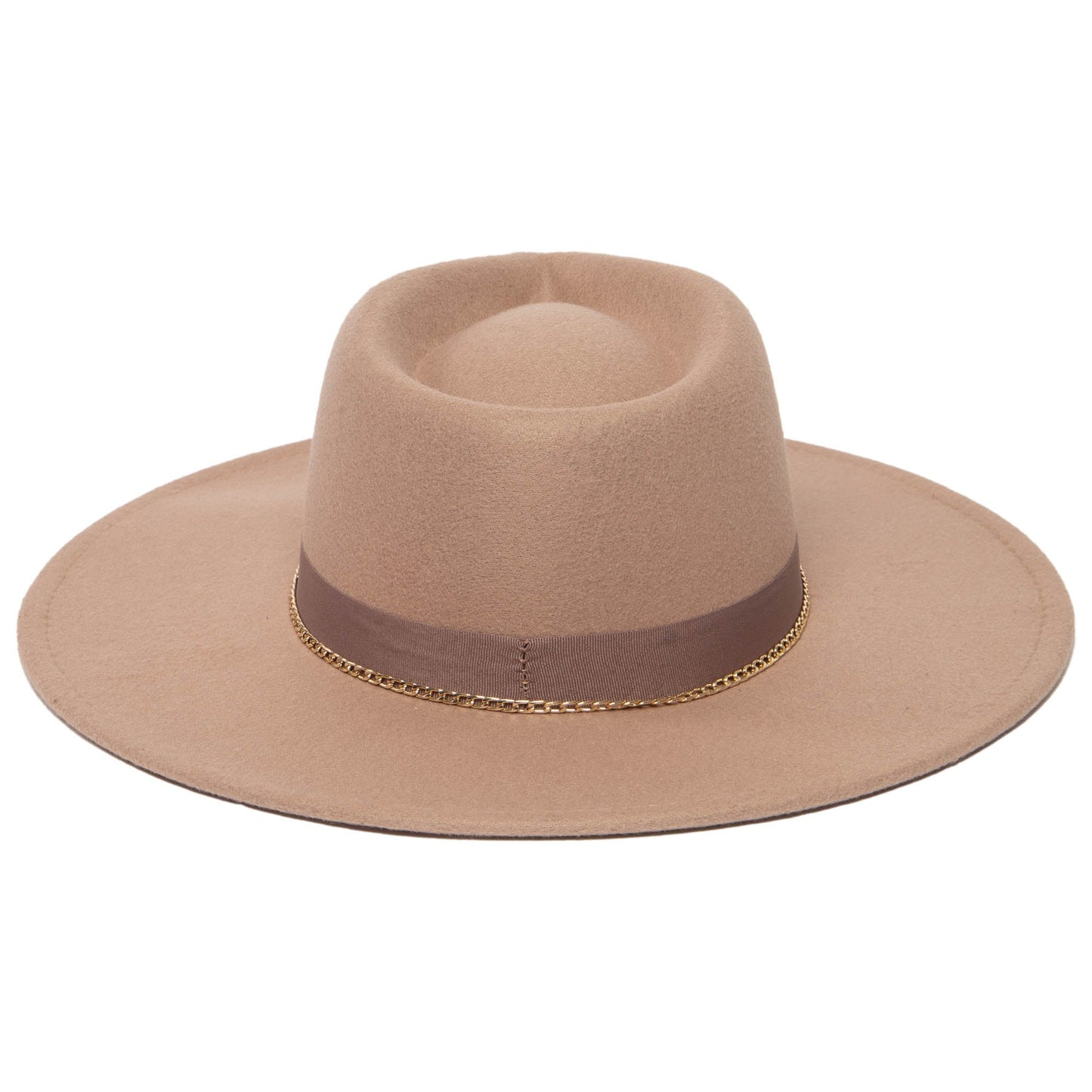 Mia - Faux Felt Fedora with Pinch Crown and Gold Trim Band