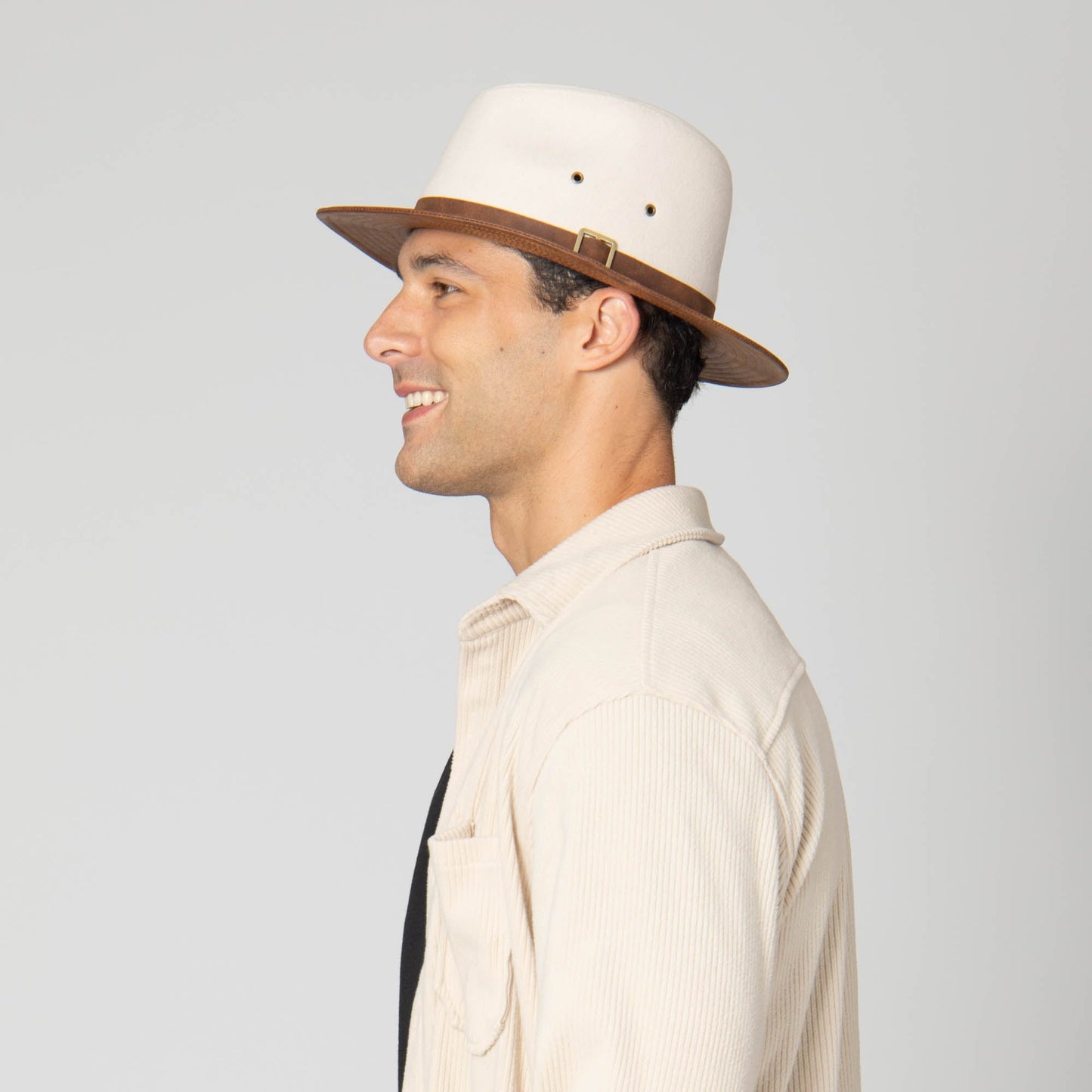 Men's Faux Felt Fedora with Matching Faux Leather Band