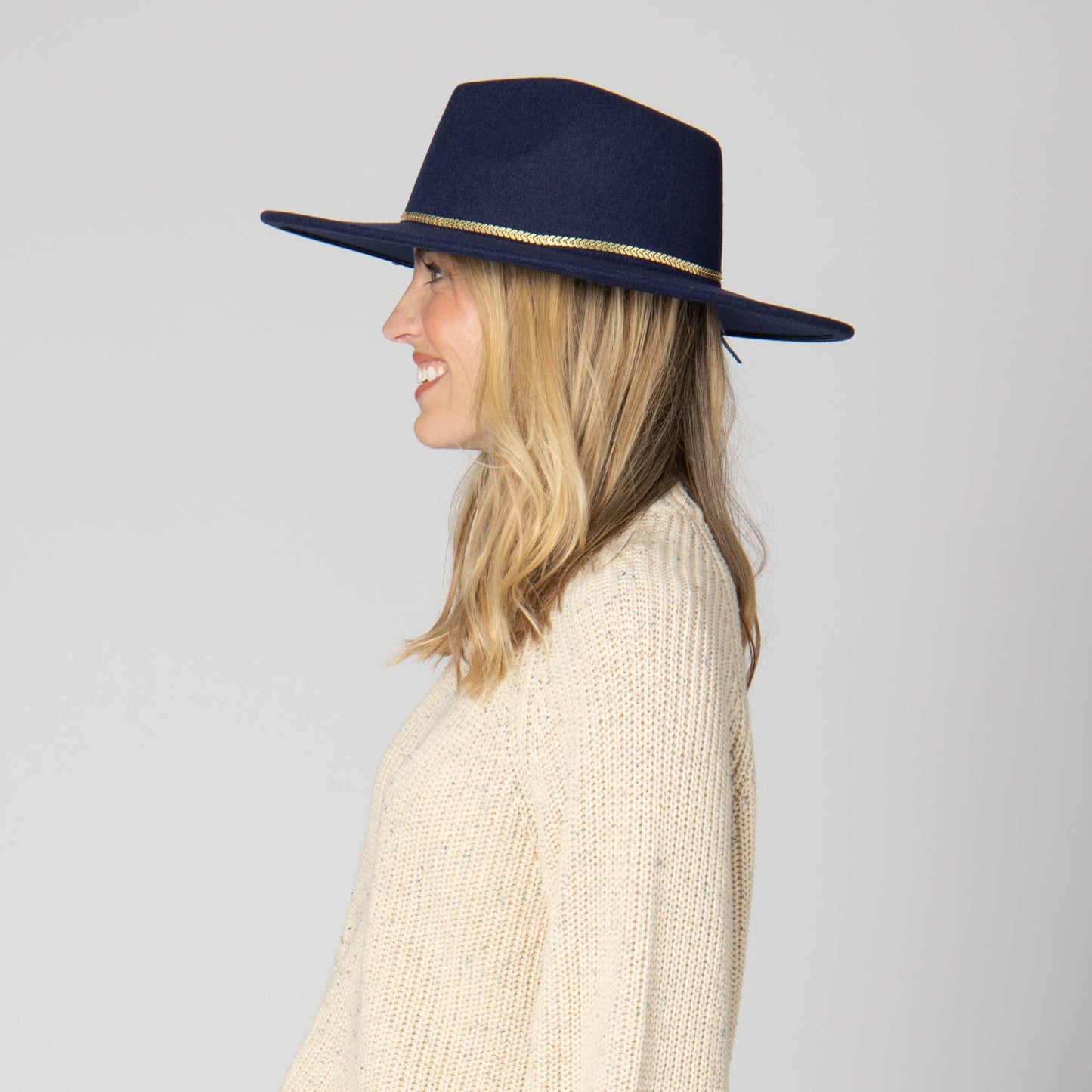 Women's Fedora with Chevron Gold Chain Trim