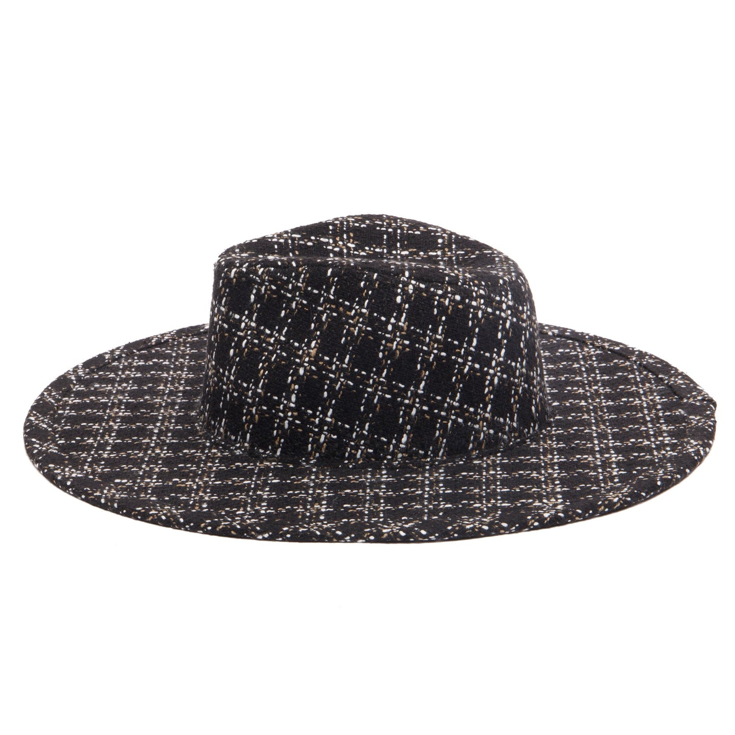 Aria - Wide Brim Fedora with Textured Mixed Tweed Fabric