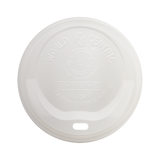 World Centric Hot Cup Lid 10–20oz White CPLA Compostable (QTY 1000), SKU CUL-CS-12