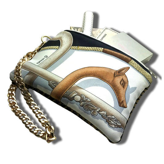 Cannes et Pommeaux Vintage Silk Scarf Petit Wristlet Bag