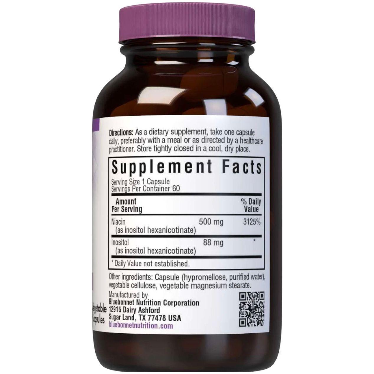 Bluebonnet Flush Free Niacin 500 mg 60 Vegetable Capsules