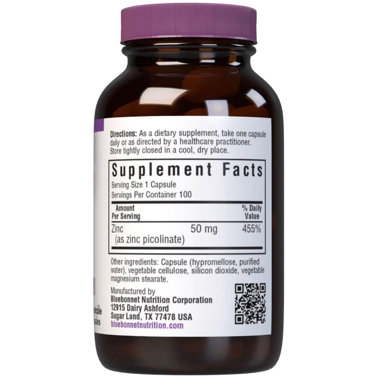 Bluebonnets Zinc Picolinate 50 mg, 100 Vegetable Capsules