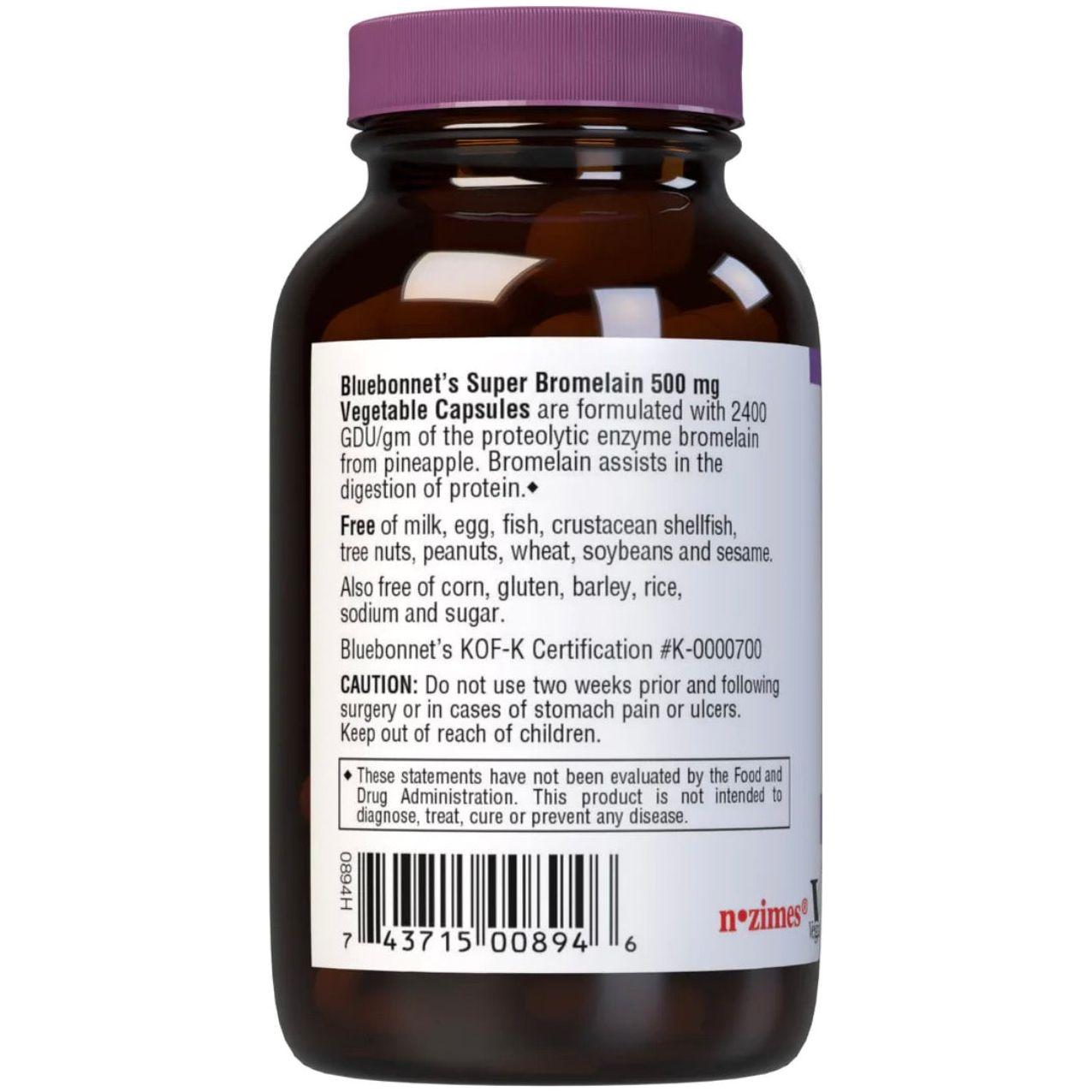 Bluebonnets Super Bromelain 500 mg, 60 Vegetable Capsules