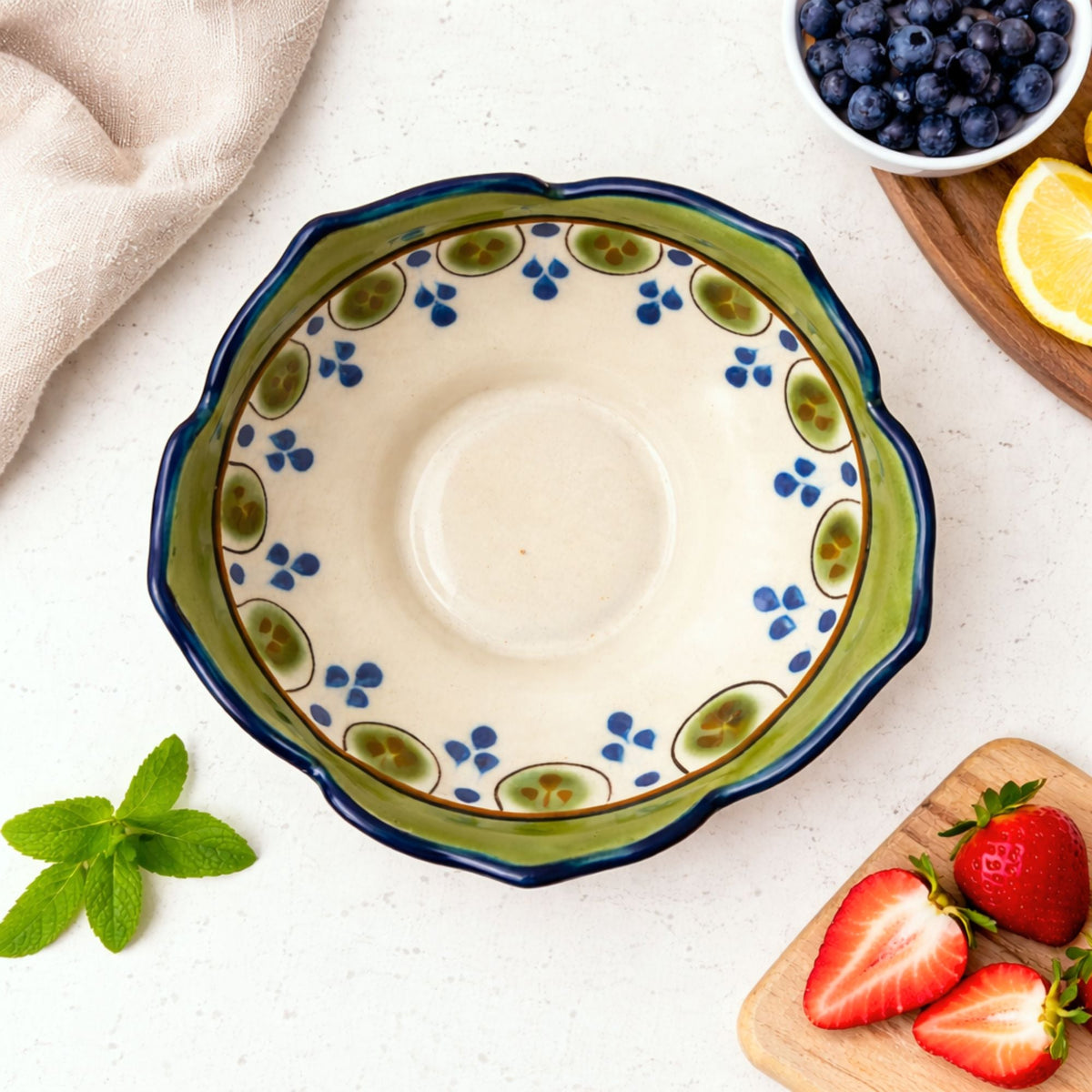 Guatemalan Hand-Painted Ceramic Scalloped Bowl