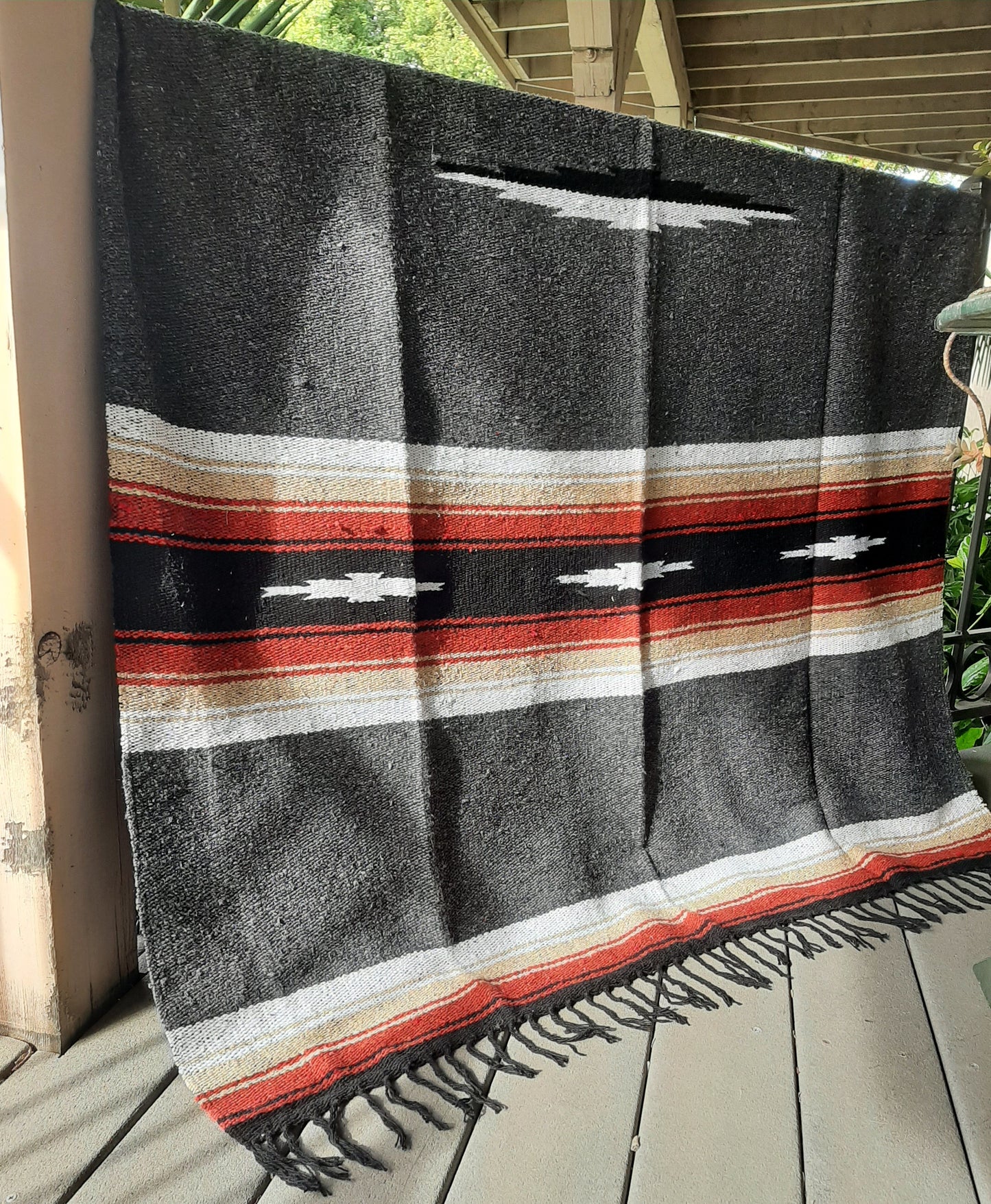 Charcoal Retro Diamond Mexican Blanket