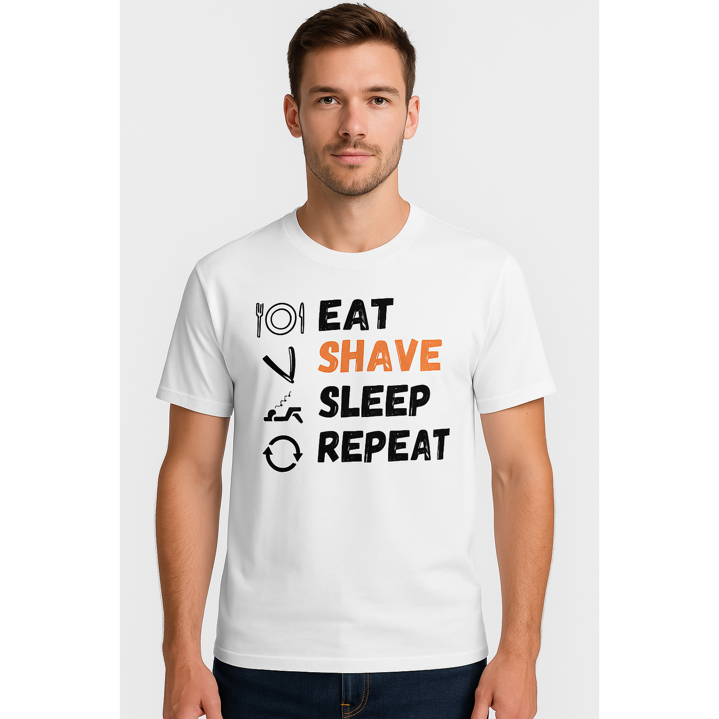 Pasteur Eat Shave Sleep Repeat – White Graphic T-Shirt
